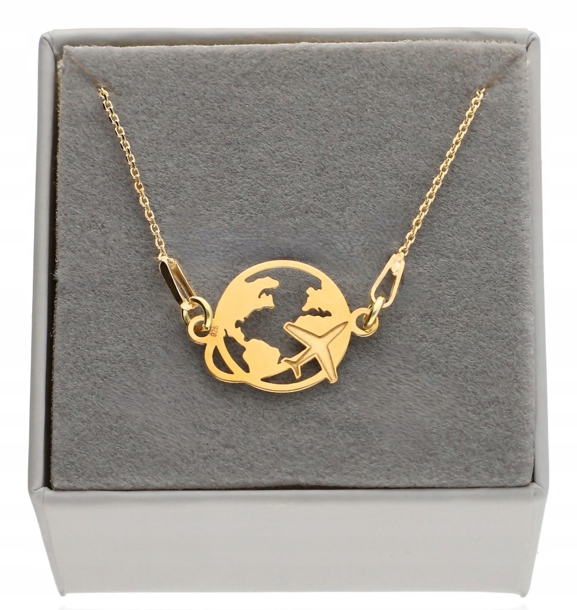 Zlatý náramek zeměkoule globus s letadlem země Stříbro 925 17 cm