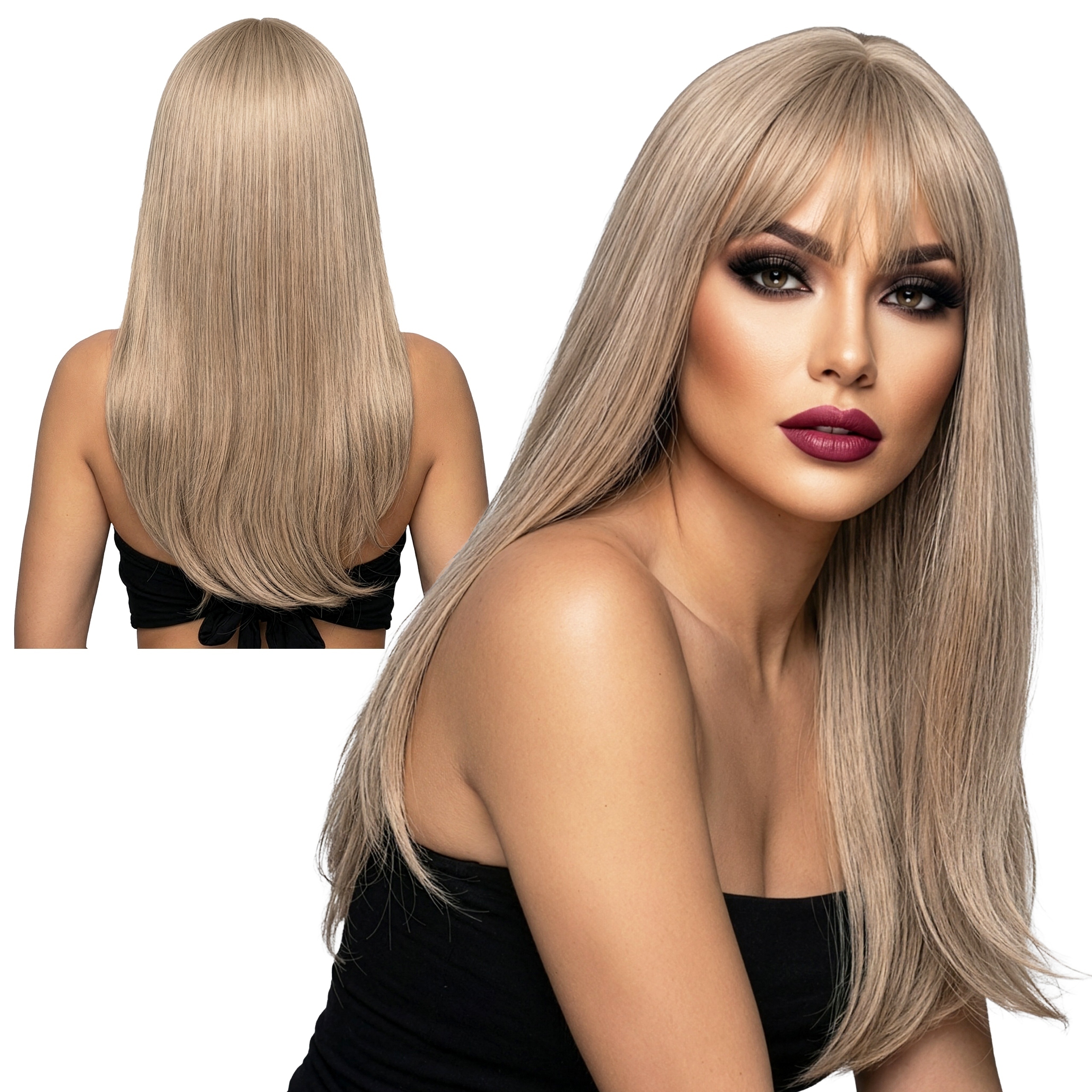 Syntetická paruka dlouhá rovná Umělé vlasy s ofinou blond Amelia