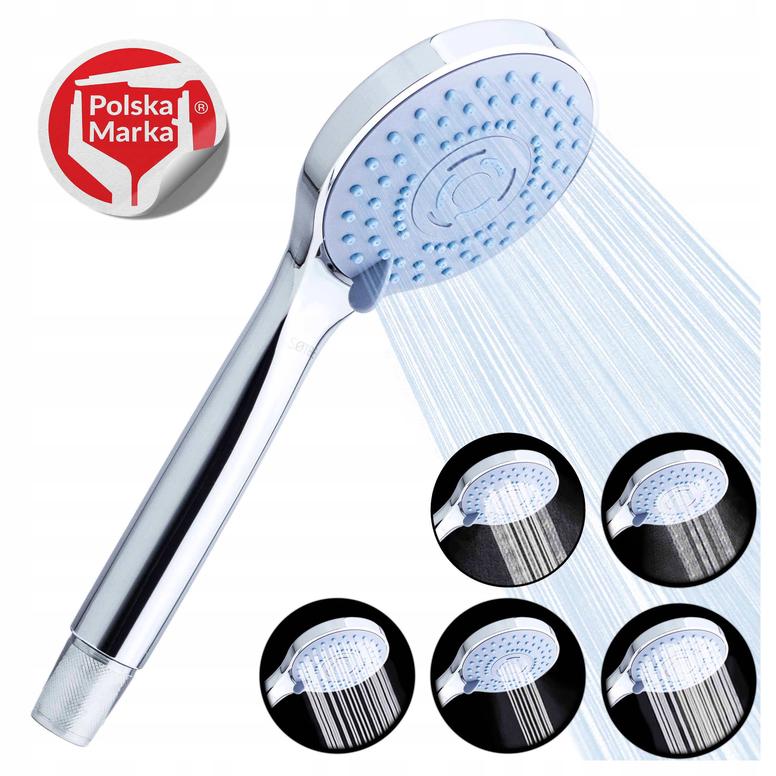 Słuchawka prysznicowa ANTI CALC 5 funkcji OSZCZĘDNA mocny strumień SOTBE