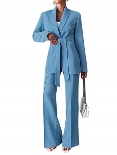 Shein Modrý Klasický Kostým S Páskem, Dlouhý Rukáv, Velikost 38 1KD