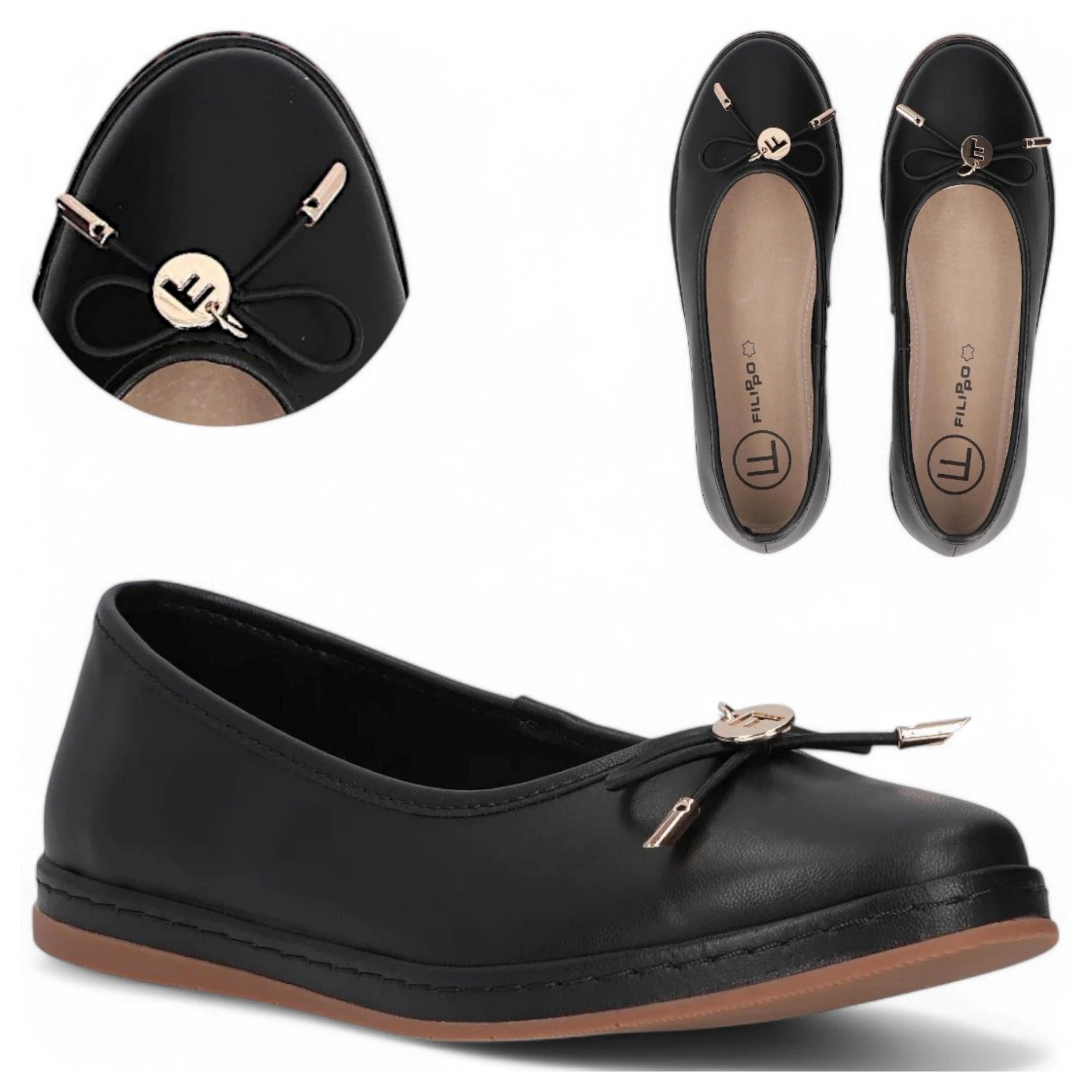 Dámské kožené baleríny 38 Jarní Filippo Klasické Módní Lehké Černé