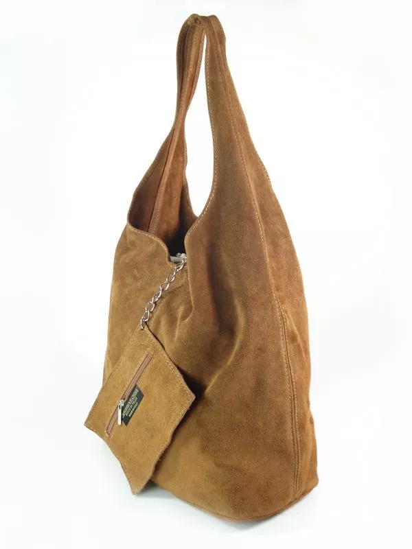 Semišová Kožená Taška, Prostorná, Velká, A4 Shopper Bag, Semiš, Camel