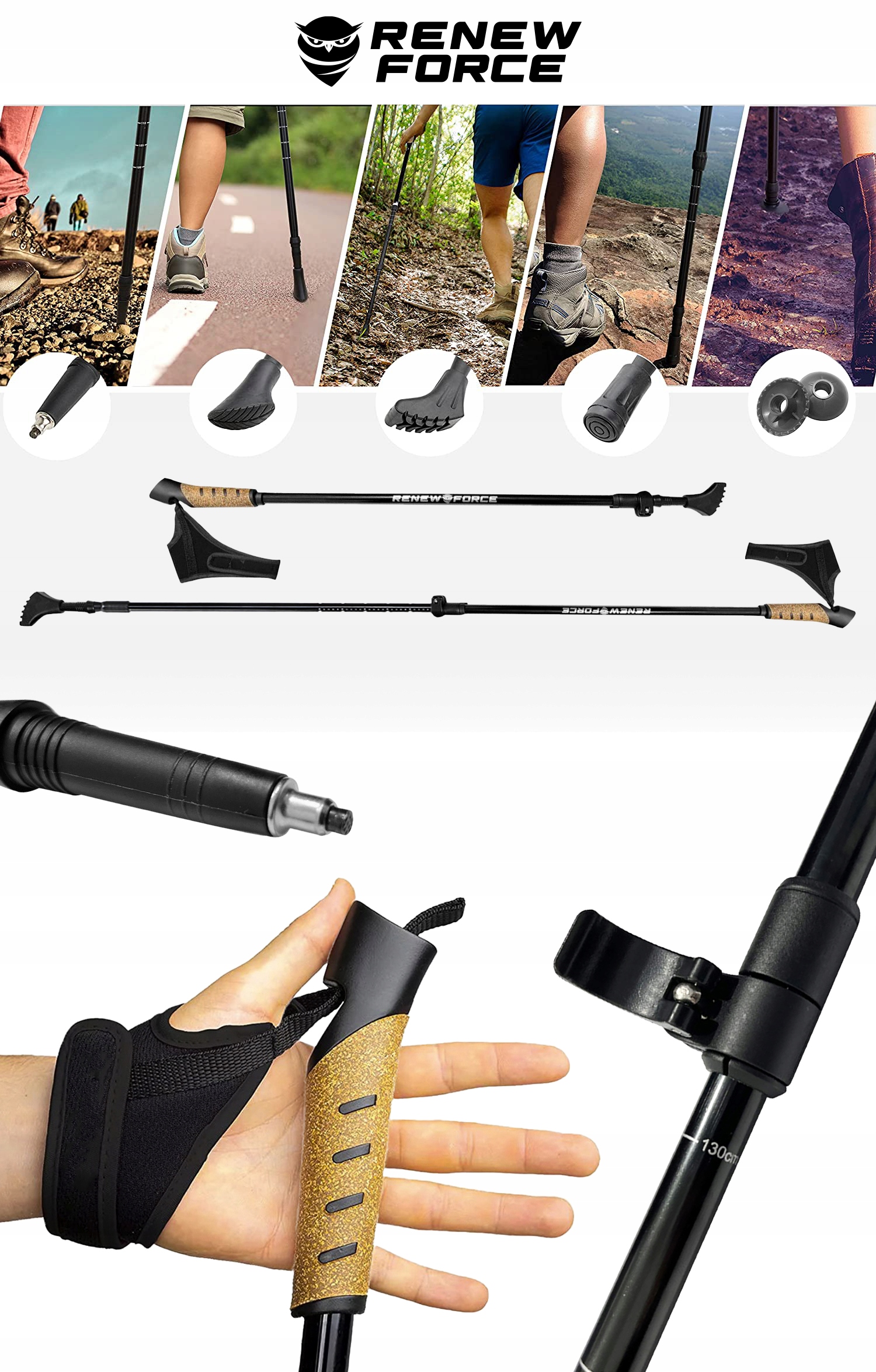 KIJKI DO CHODZENIA NORDIC WALKING KIJE KORKOWE 2x Długość regulowana 80-135 cm