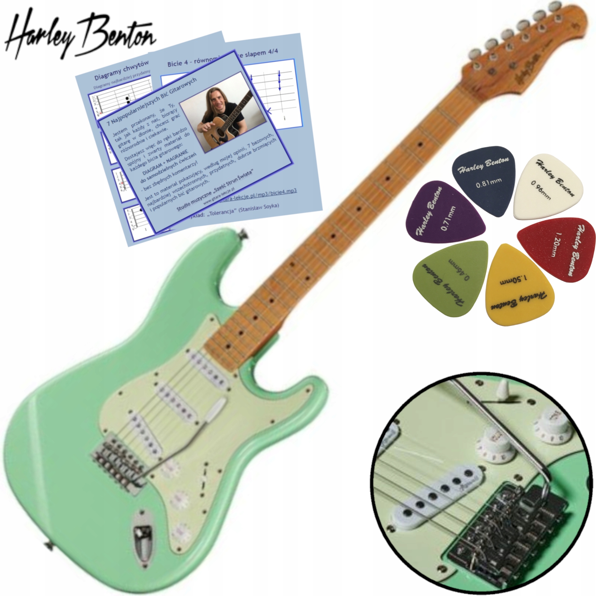 ST-62CC Mn Seafoam Green gitara elektryczna Harley Benton B-Stock Zestaw