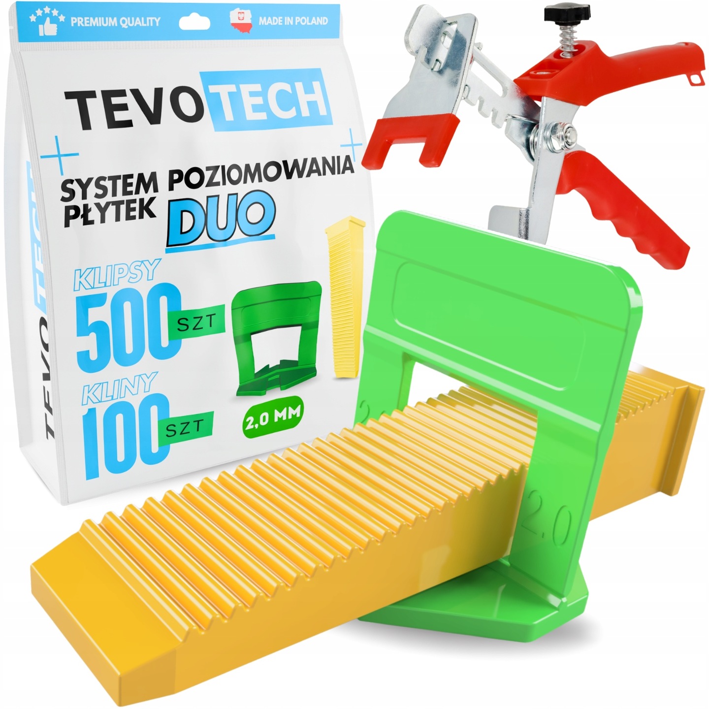 Zestaw System Poziomowania Płytek Duo 500 Klipsów 2,0mm 100 Klinów Szczypce