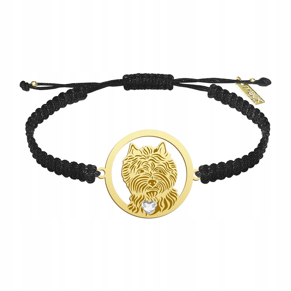 Zlatý náramek se psem Cairn Terrier 925 Dárek Makramé Gravírování Bonus