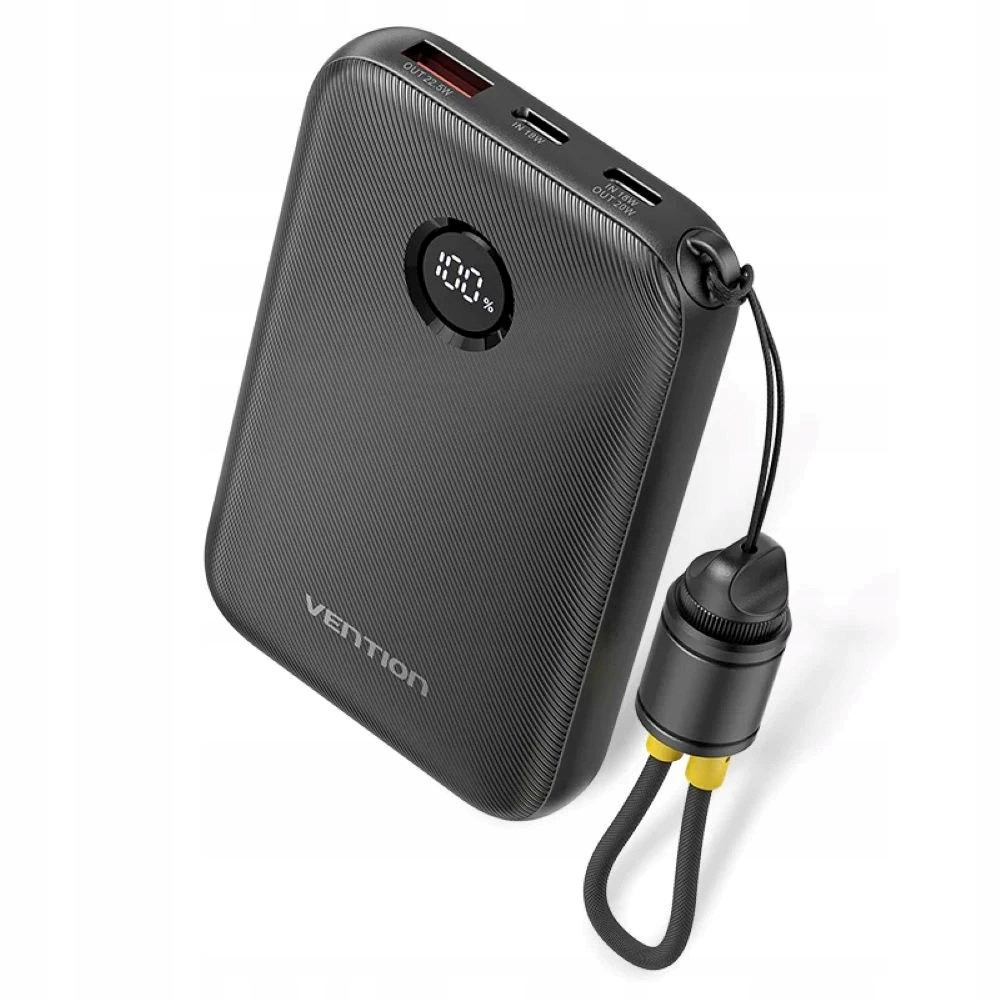 Powerbank Vention 10000mAh 2 x Usb-c 1x Usb-a z wyświetlaczem 22,5W czarny
