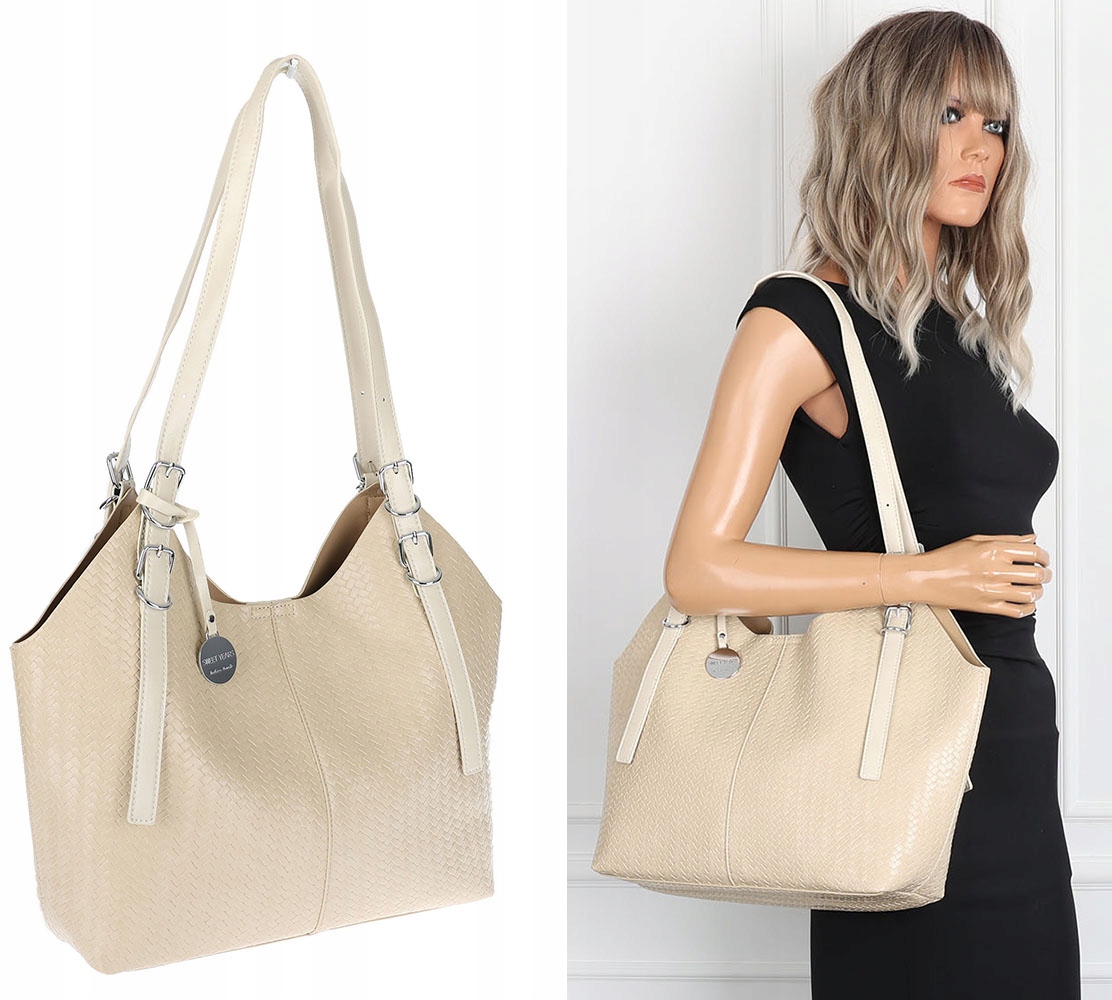 Dámská kabelka Pletená taška Shopper Módní taška přes rameno NSY2963 Béžová