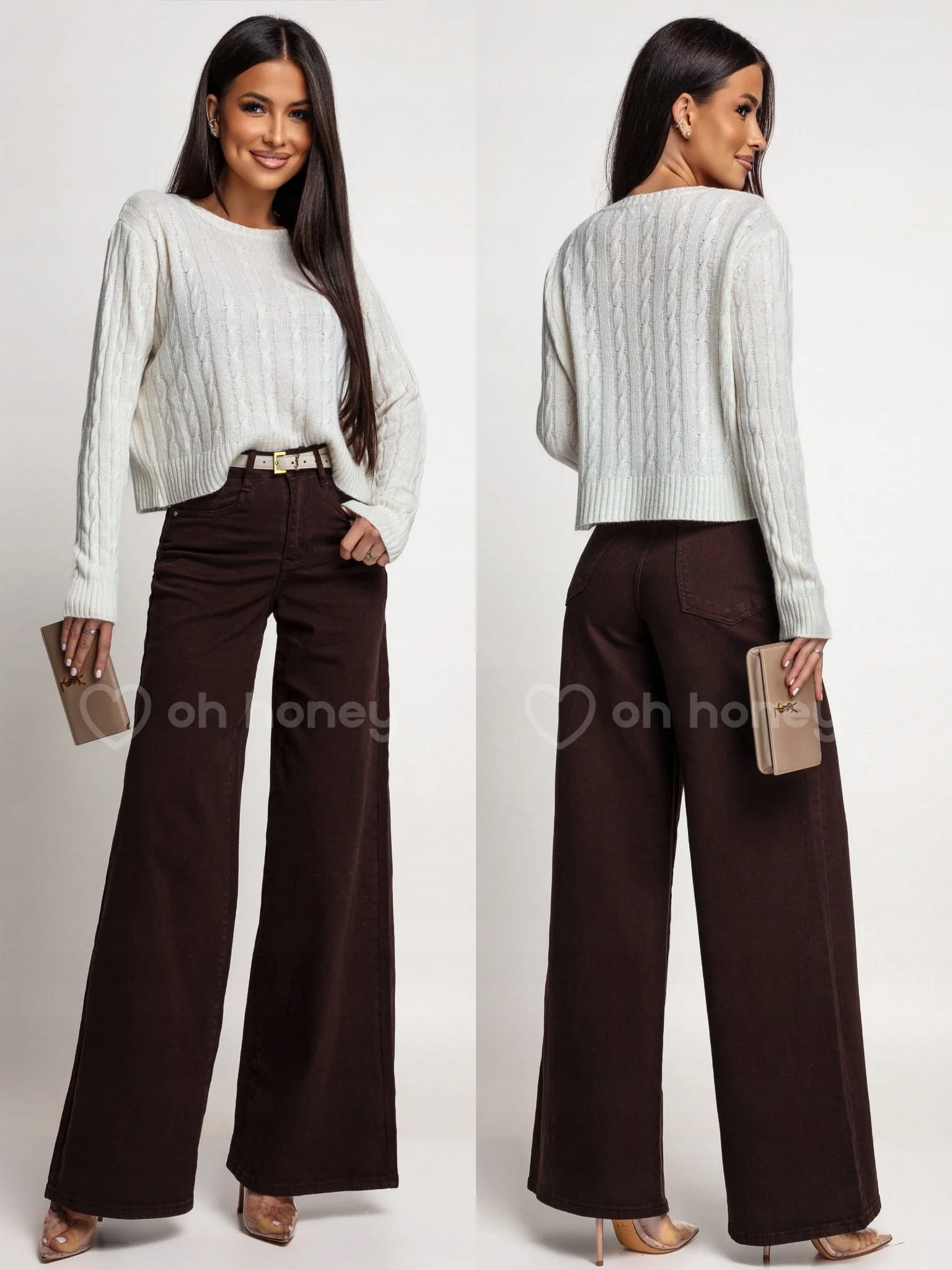 Džínové kalhoty Wide Leg Čokoládové Redes XL