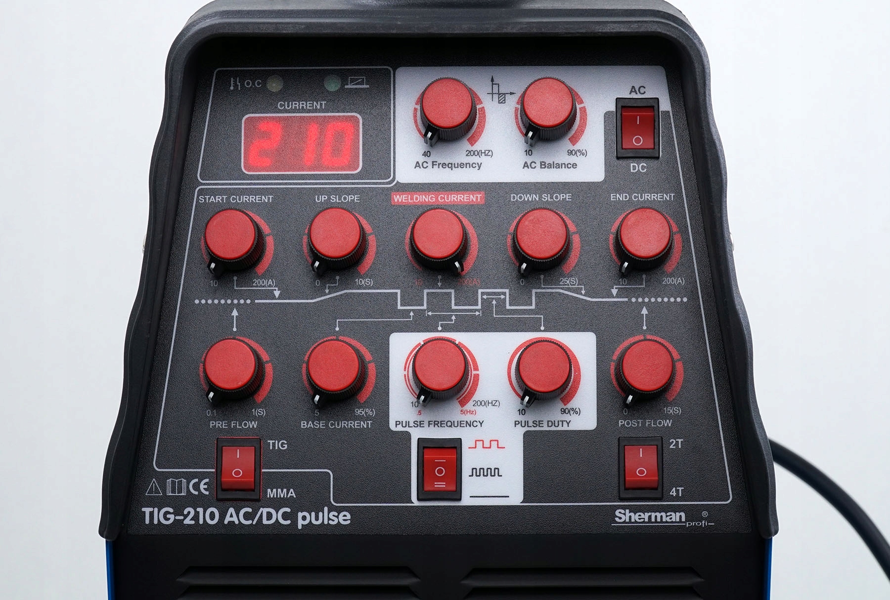 Spawarka inwertor Sherman TIG 210 AC/DC Puls MMA Moc pobierana 4.6 kVA