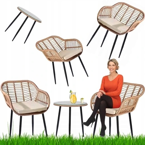 Zestaw Mebli Ogrodowych Napoli Krzesła Stolik Poduszki Technorattan Boho