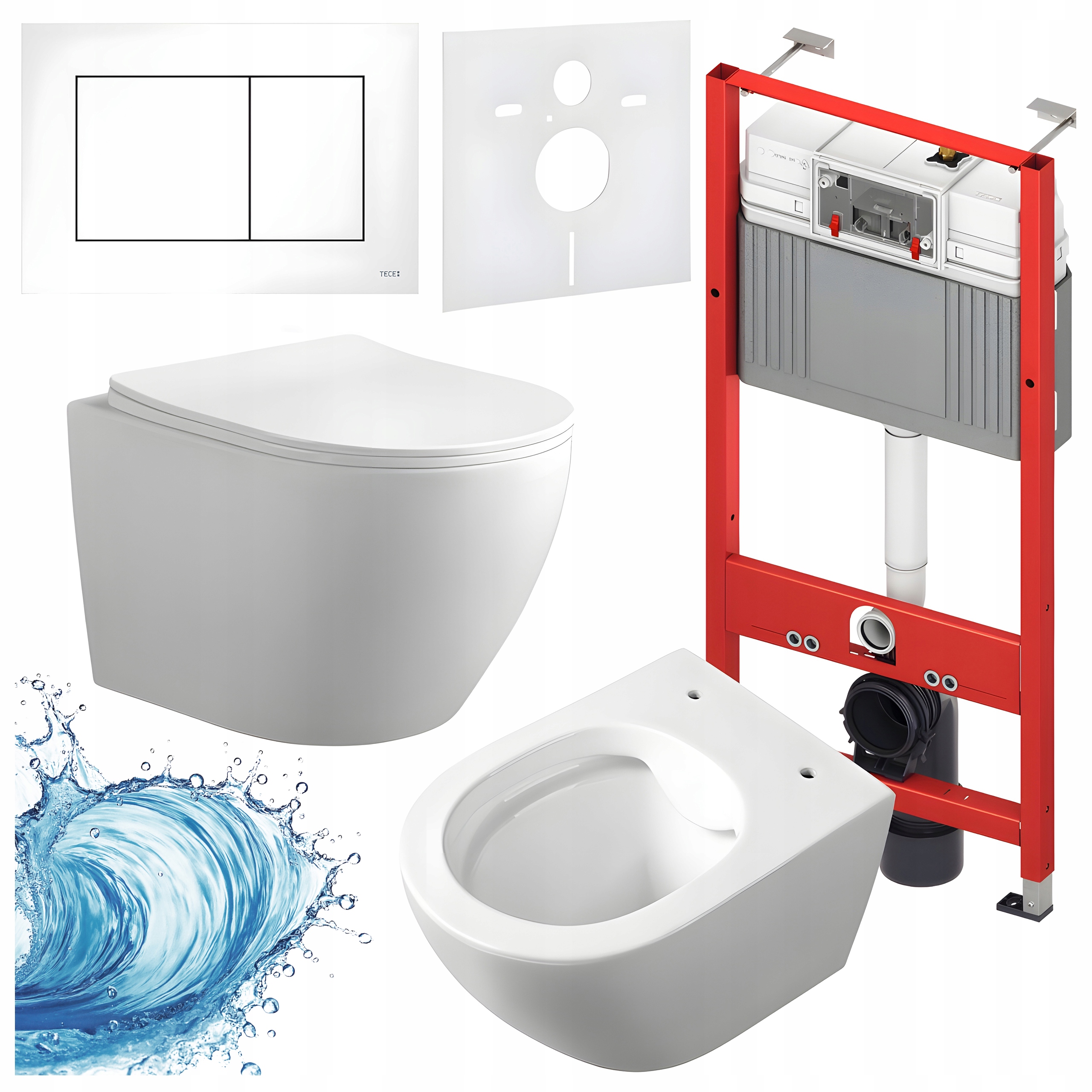 Zestaw Podtynkowy Wc Stelaż Tece MIZU-WH-RIM-03 Przycisk TC-9240400 Biały