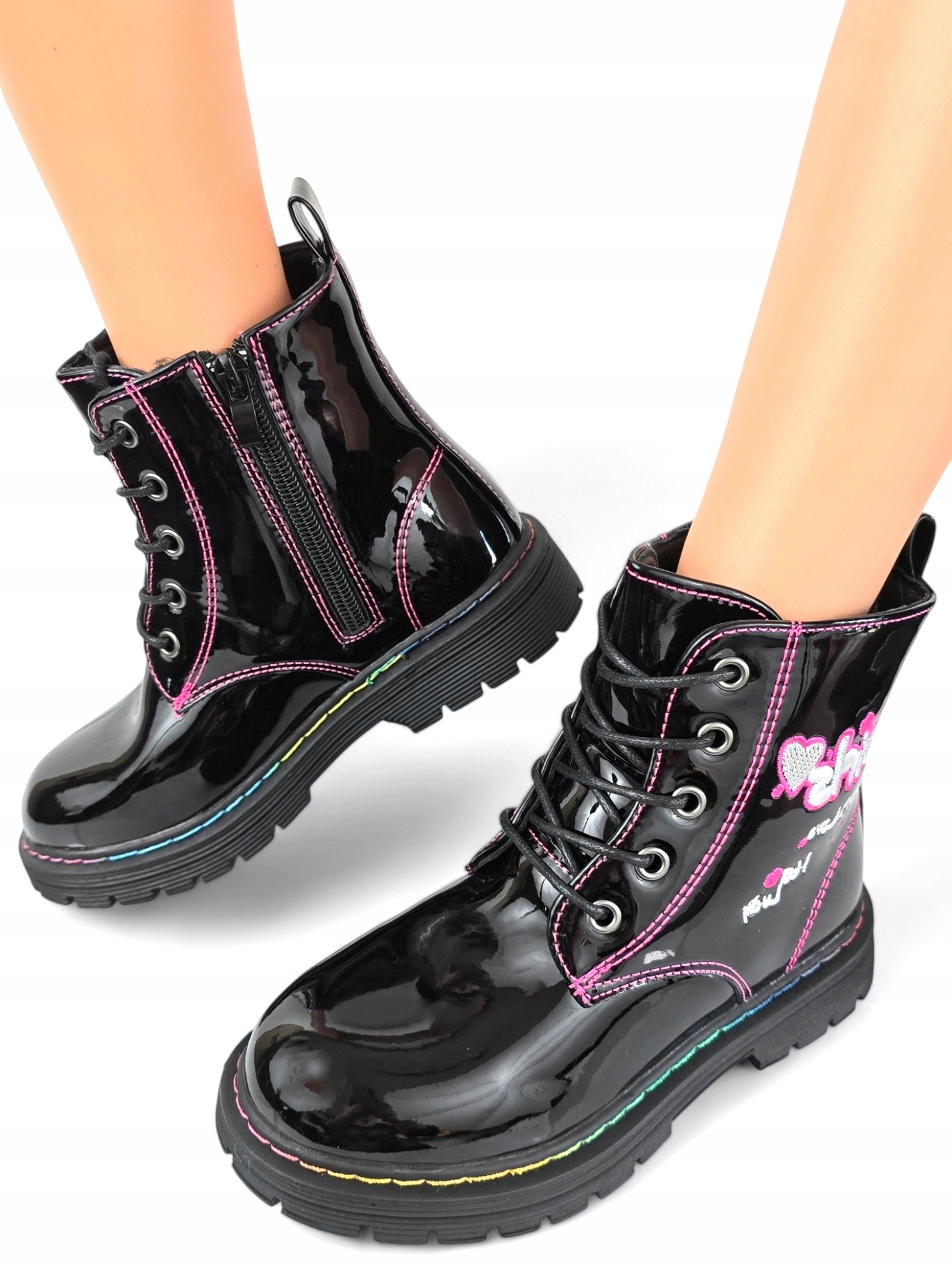 Kozaczki na Zamek Śliczne Trepy Sznurowane Śniegowce z Futerkiem Botki *34*