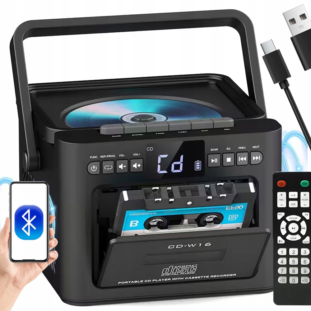 2v1 CD prehrávač Reproduktor Kazetový Prehrávač Bluetooth Prenosné rádio