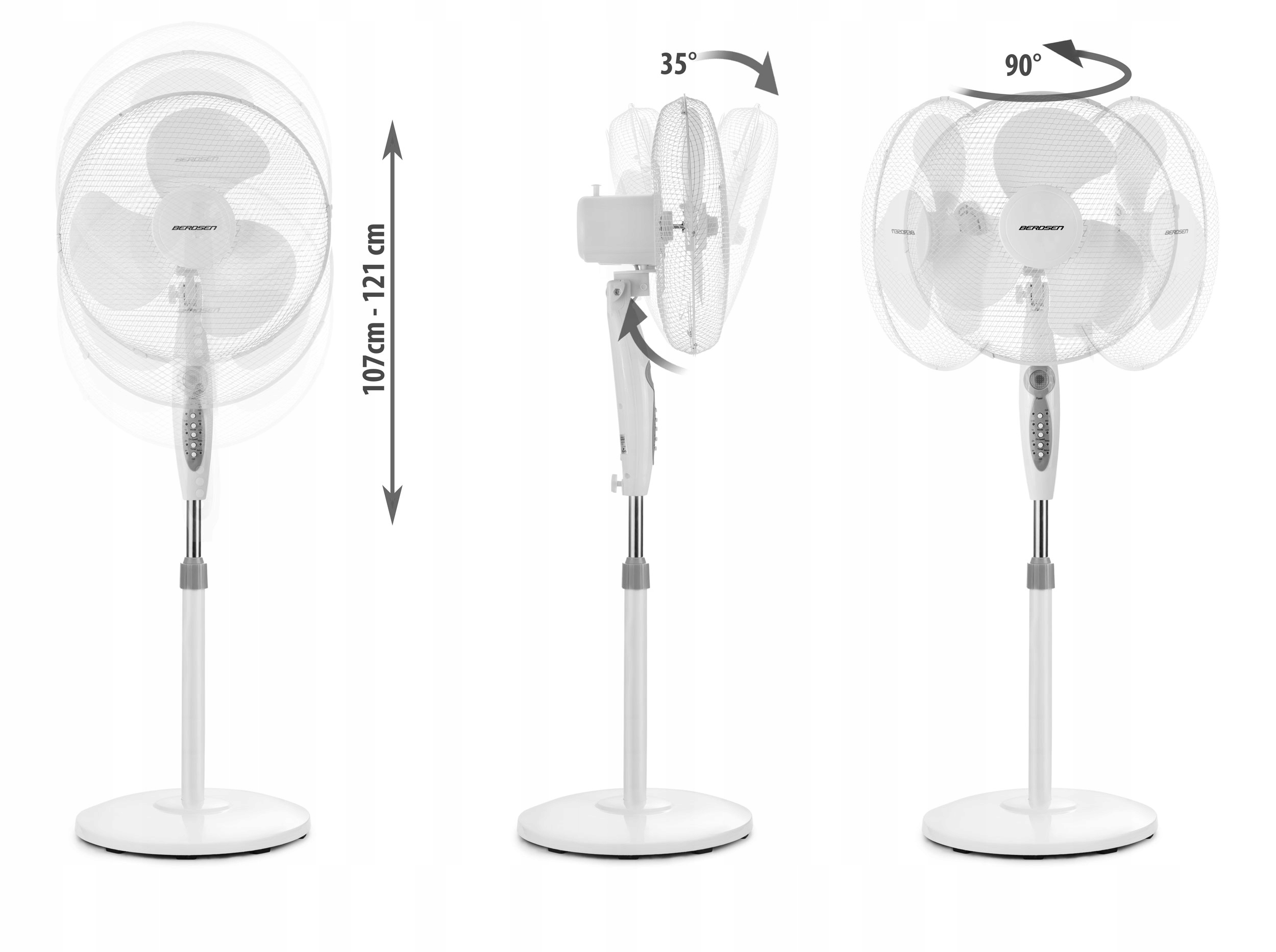 WENTYLATOR PODŁOGOWY WIATRAK STOJĄCY z PILOTEM Marka Berdsen
