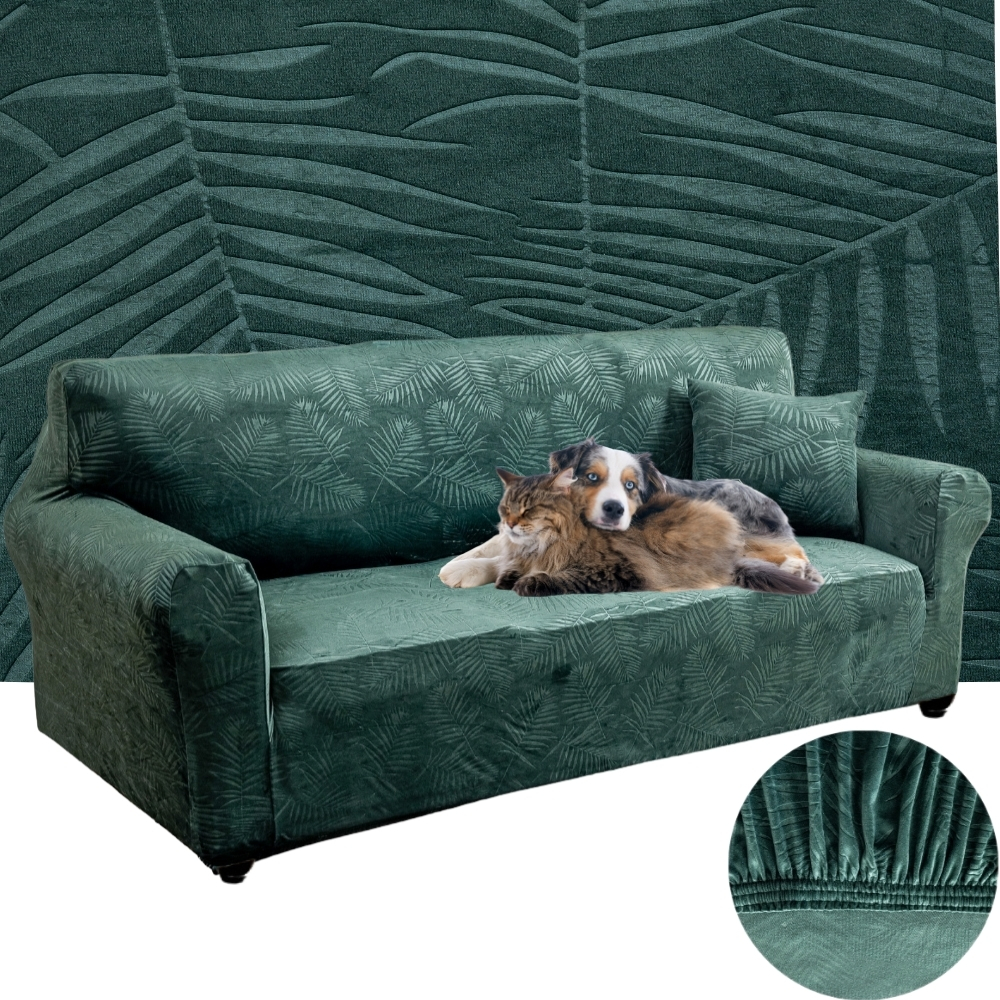 Potah Na Pohovku, Velur, Lisované Palmové Listy, 235-300 CM, Oeko-tex