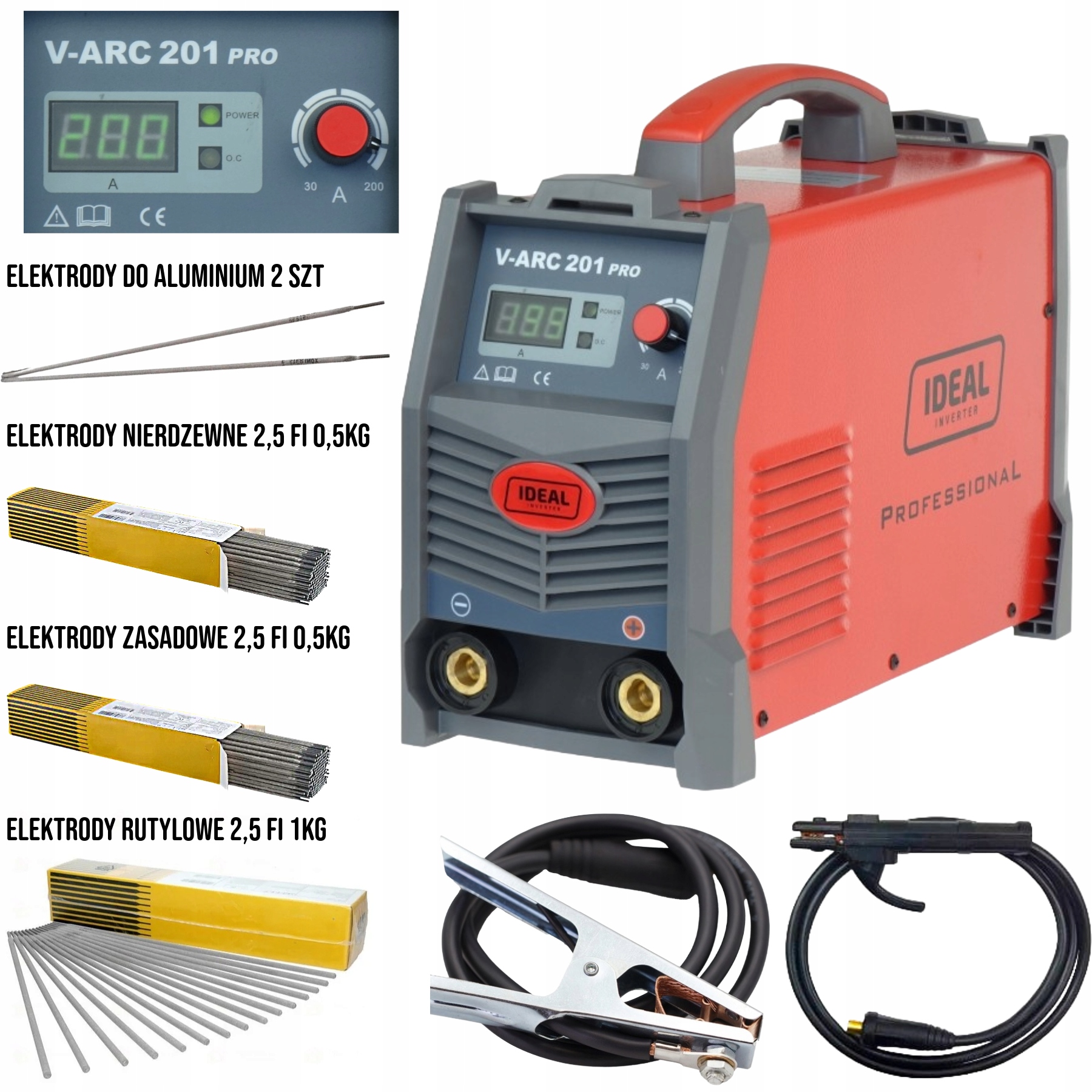 Spawarka inwertorowa Mma V-arc 201 Pro Acx Ideal 200A Hot Start- komplet