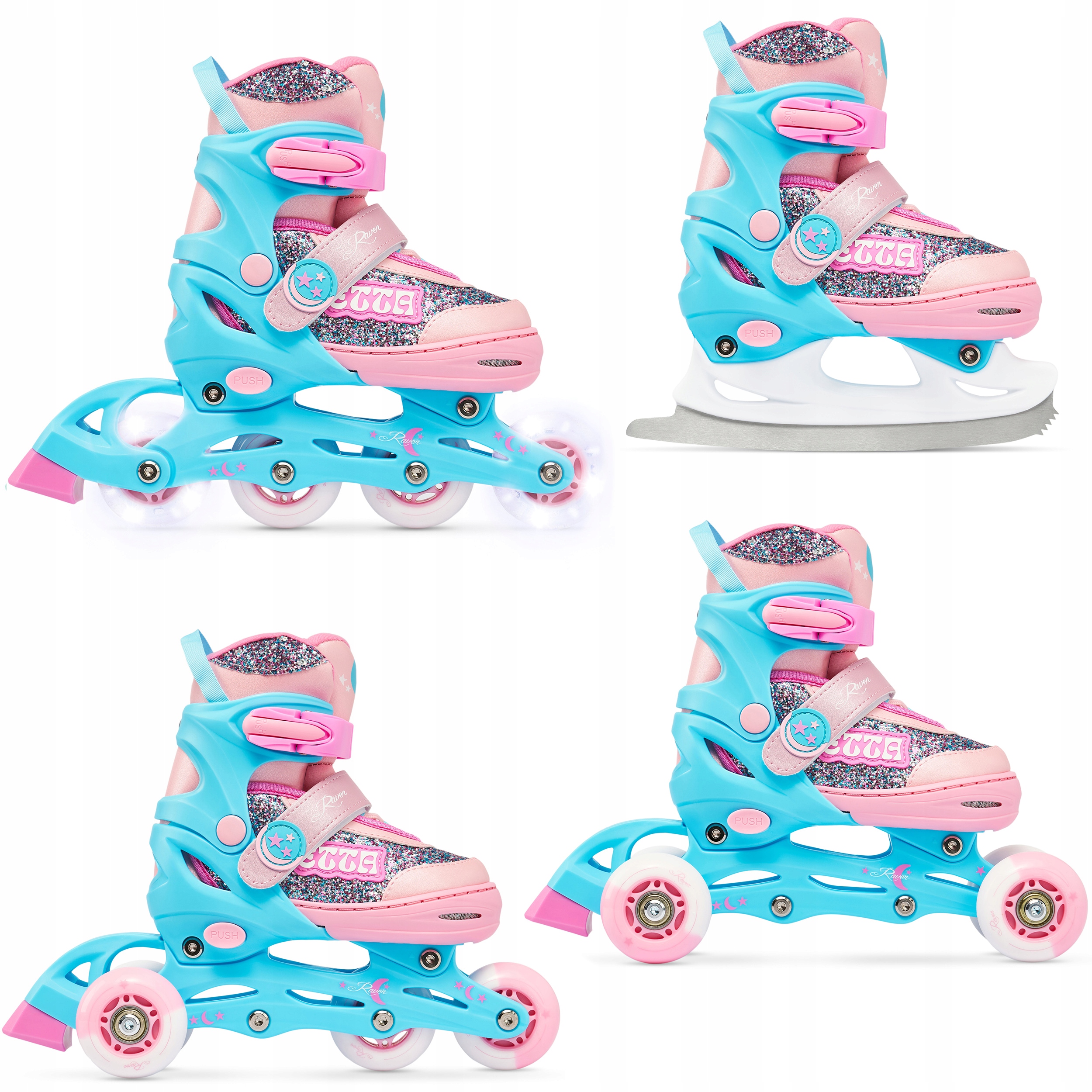 Rolki Wrotki Łyżwy 4w1 Regulowane Raven Etta Pink 27-30 Kółka Led