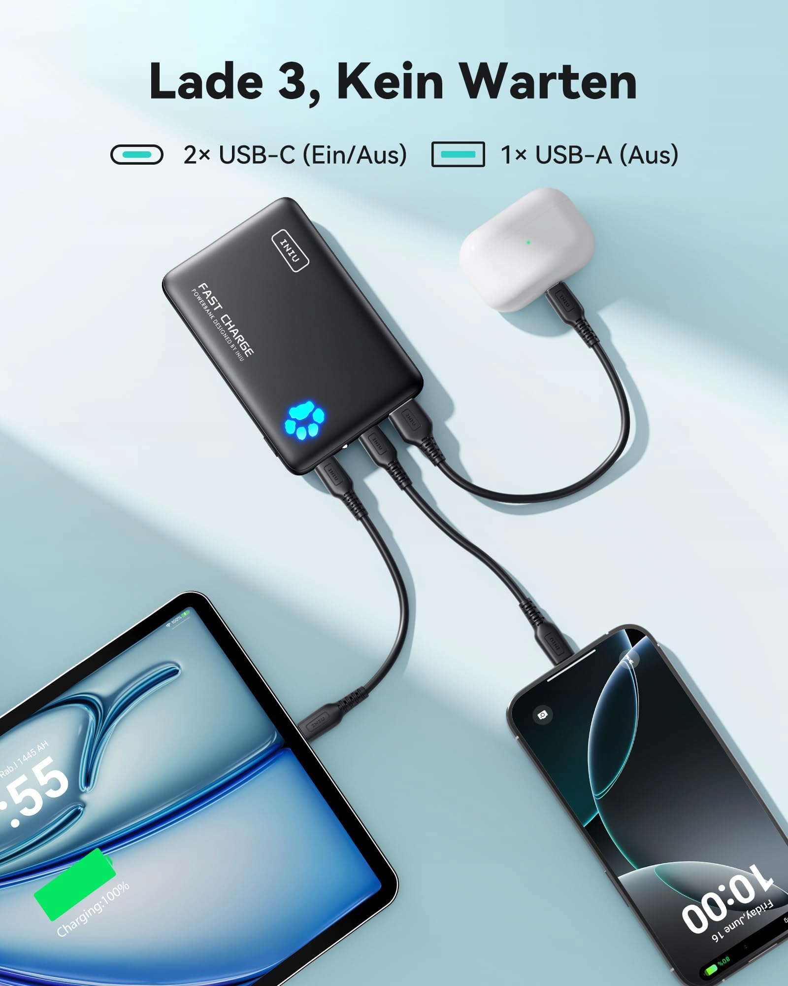 INIU Power Bank 10000mAh USB C PD3.0 for iPhone Samsung iPad — miniatura 5