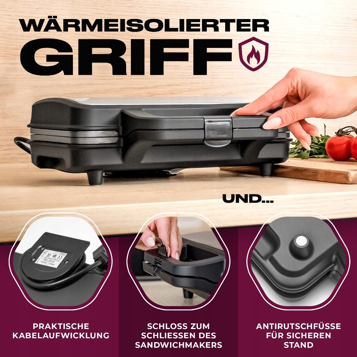 PROFICOOK Opiekacz Do Kanapek XXL Antyadhezyjne Płyty 900W — miniatura 6