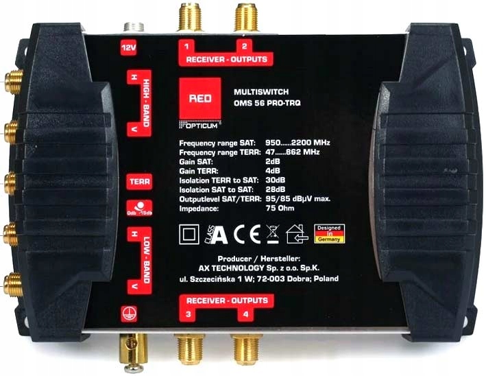 

MultiSwitch 5x4 Oms 5/4 DVBT2 na 4 Opticum 15db