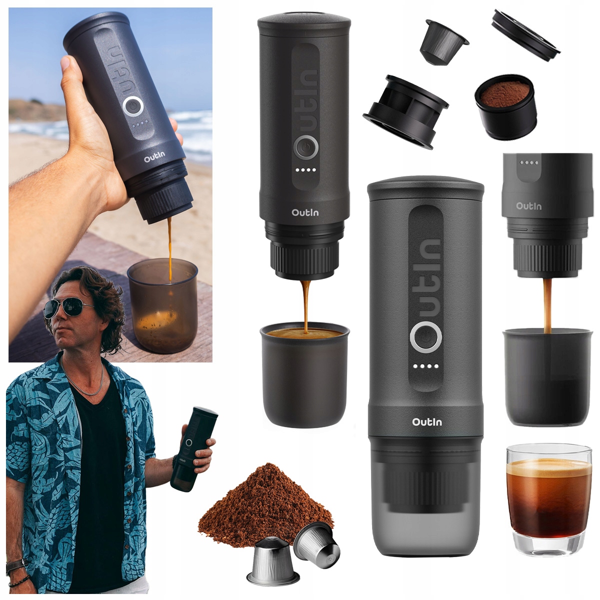 Tlakový kávovar na mletou kávu 20 barů Outin Nano Přenosný