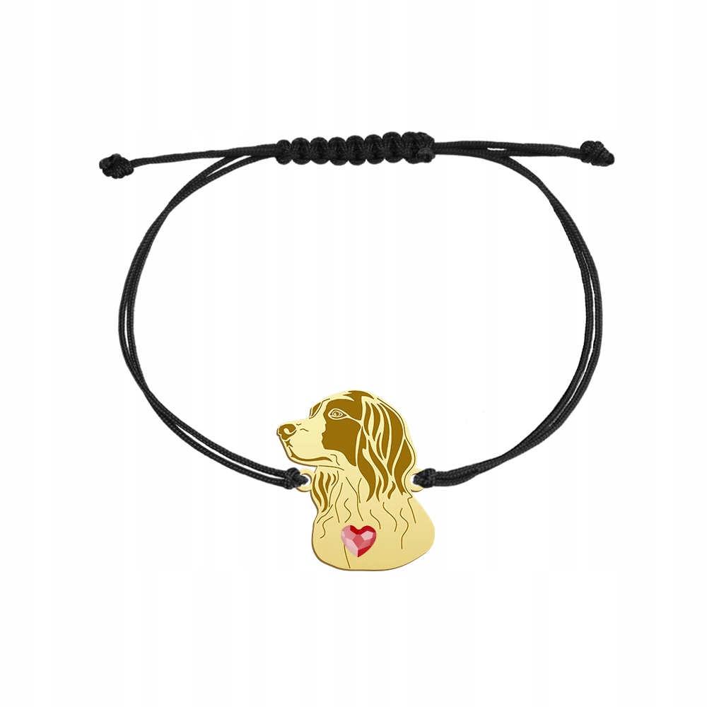 Zlatý náramek s irským setrem a psem Červeno-bílý 925 Šňůra Gravírování