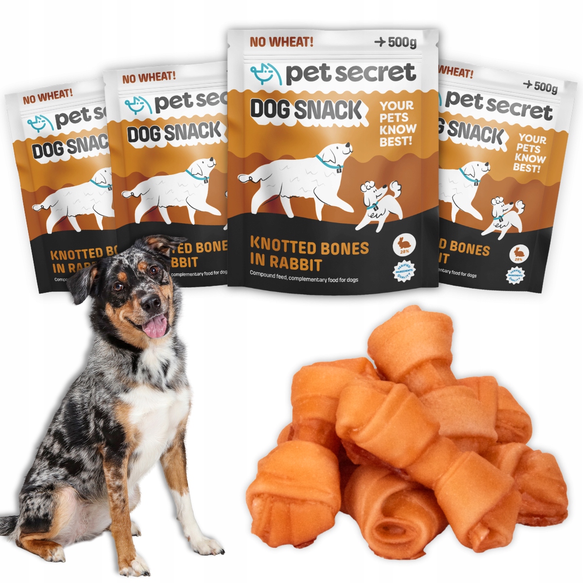 Pamlsky pro psa 4x500g Hovězí kostky s králičím masem Pet Secret Masové