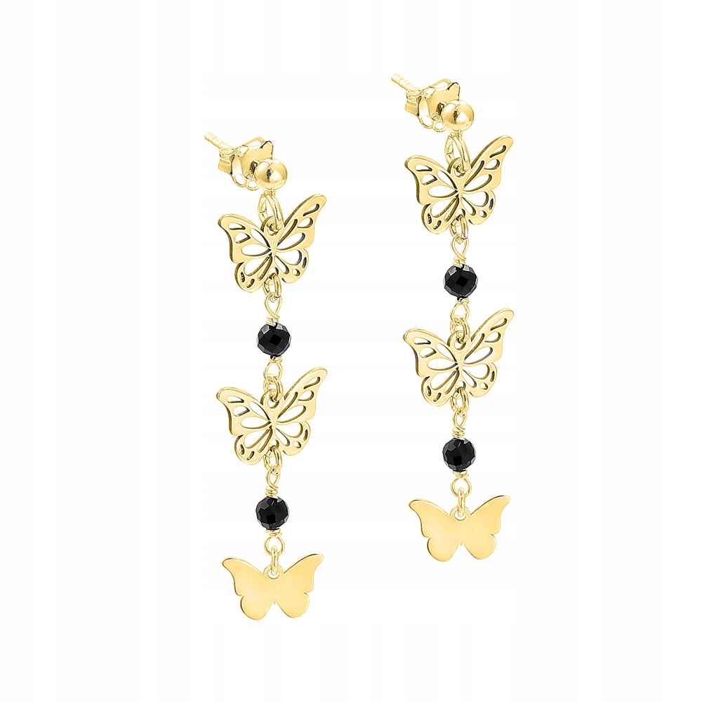 Stříbrné náušnice Ag 925 pozlacení motýli s krystaly PW0050923EG_B