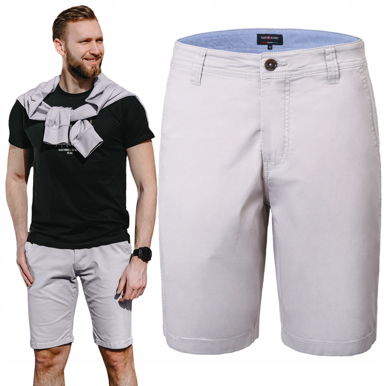 Elegantní Kraťasy Chino Pánské šortky Ralph Světle šedé 32 Pako Jeans