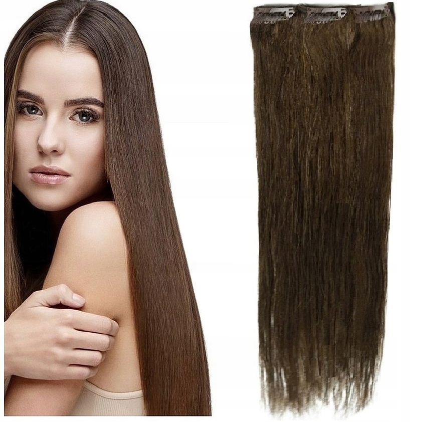 Clip-in Příčesek Do Vlasů 100% Přírodní 40 CM Páska 3 Sponky světle hnědá 6