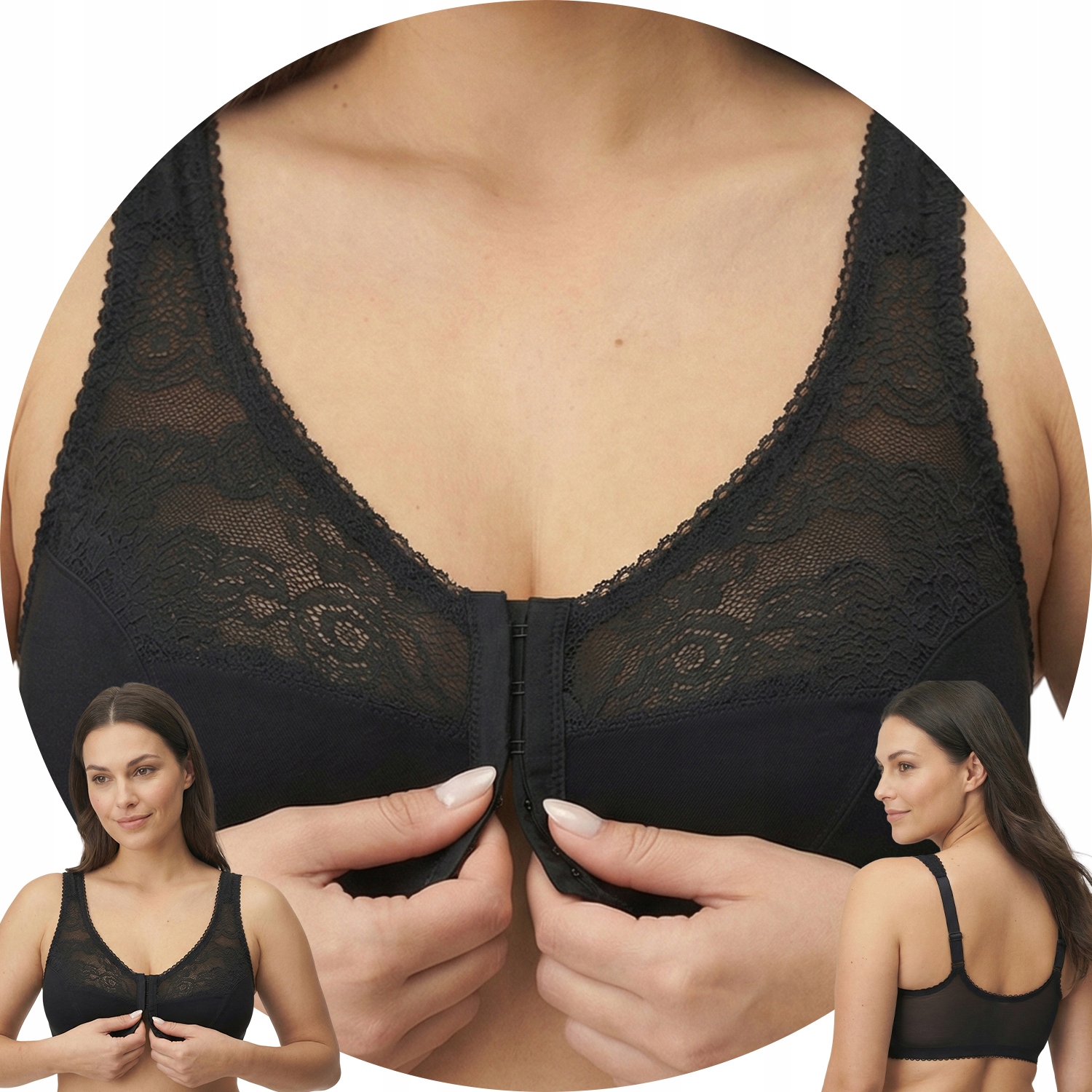 Gaia 1163 Rachela Biustonosz Miękki czarny 95F Zapinany Z Przodu