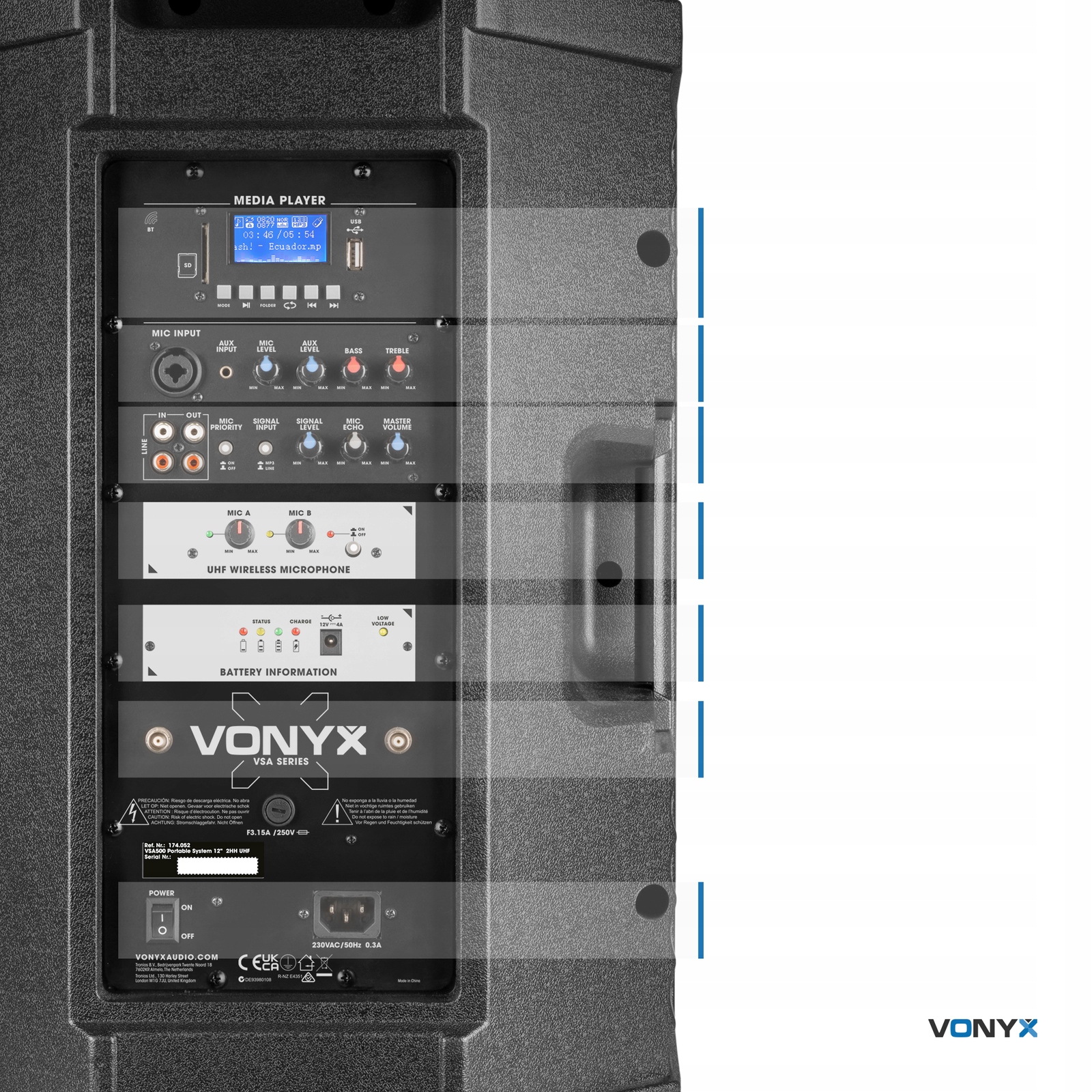 Duża kolumna mobilna 15'' 1000W BT 2x mic bateria Pasmo przenoszenia 45-20000 Hz