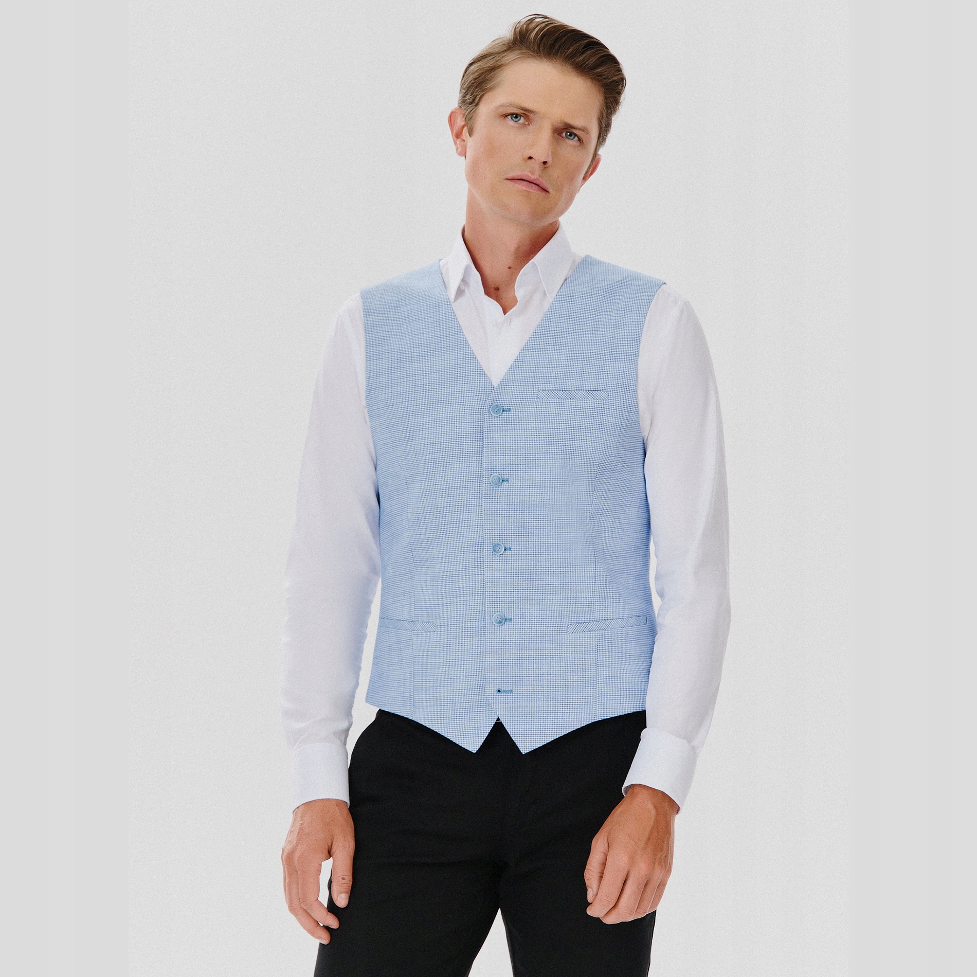 Modrá pánská pepitková vesta Pako Lorente vel