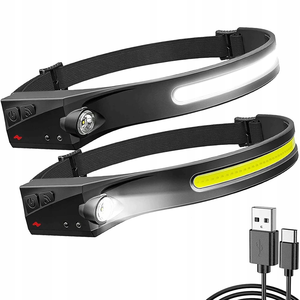 

Latarka Czołowa Led Cob Opaska Sensor Czołówka Usb