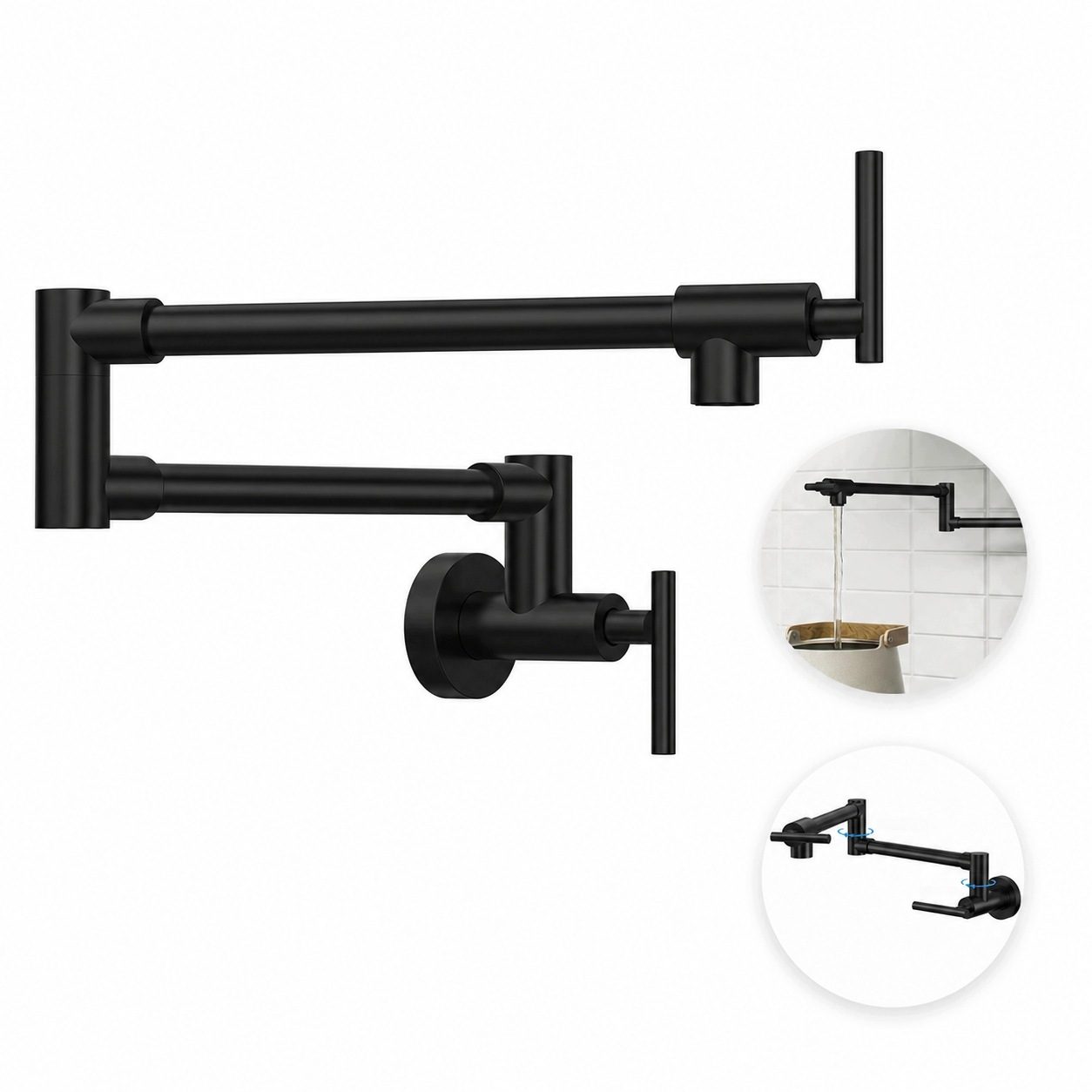 Nástěnná Kuchyňská Baterie Černá Mat Pot Filler