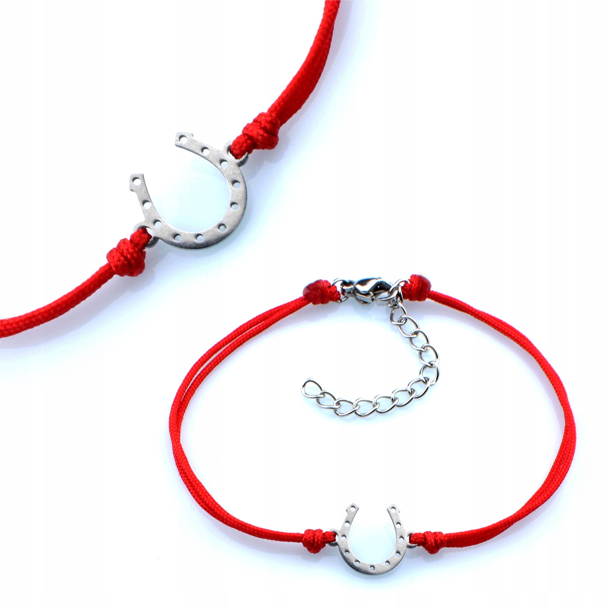 

Bransoletka Srebrna Podkowa Szczęścia Sznurek Stal