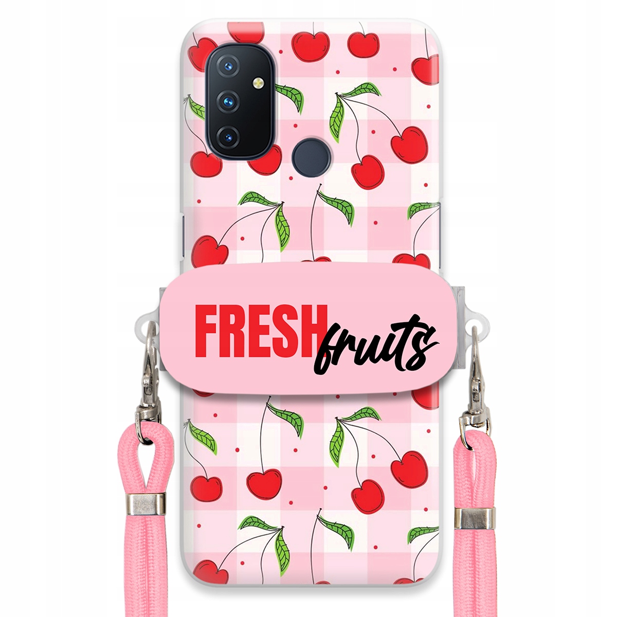 Puzdro pre Oneplus Nord N100 Case Držiak šnúrok Ružový Fresh Fruits Mriežka