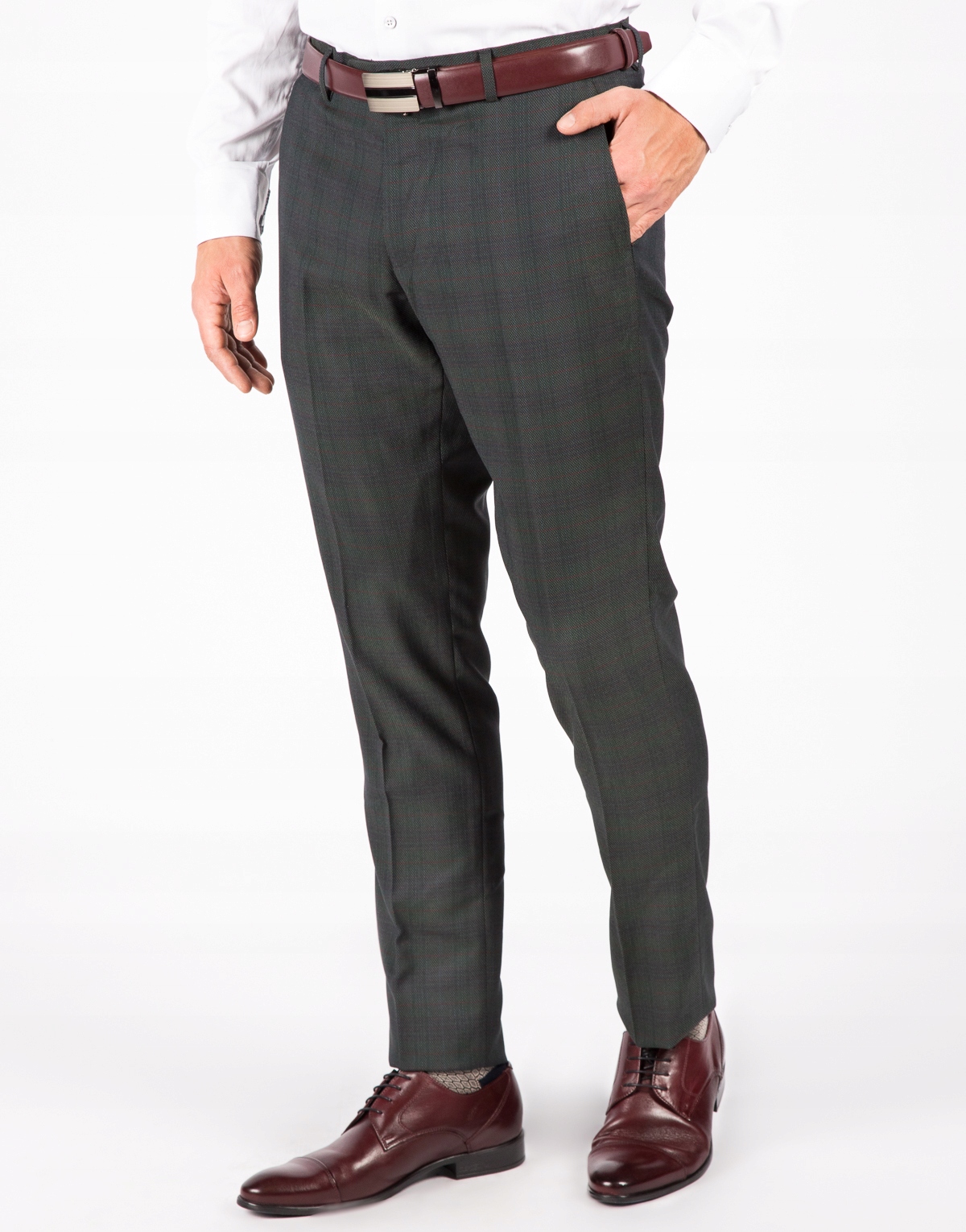 Tmavě zelené oblekové kalhoty s jemným kostkovaným vzorem Slim W36 L32