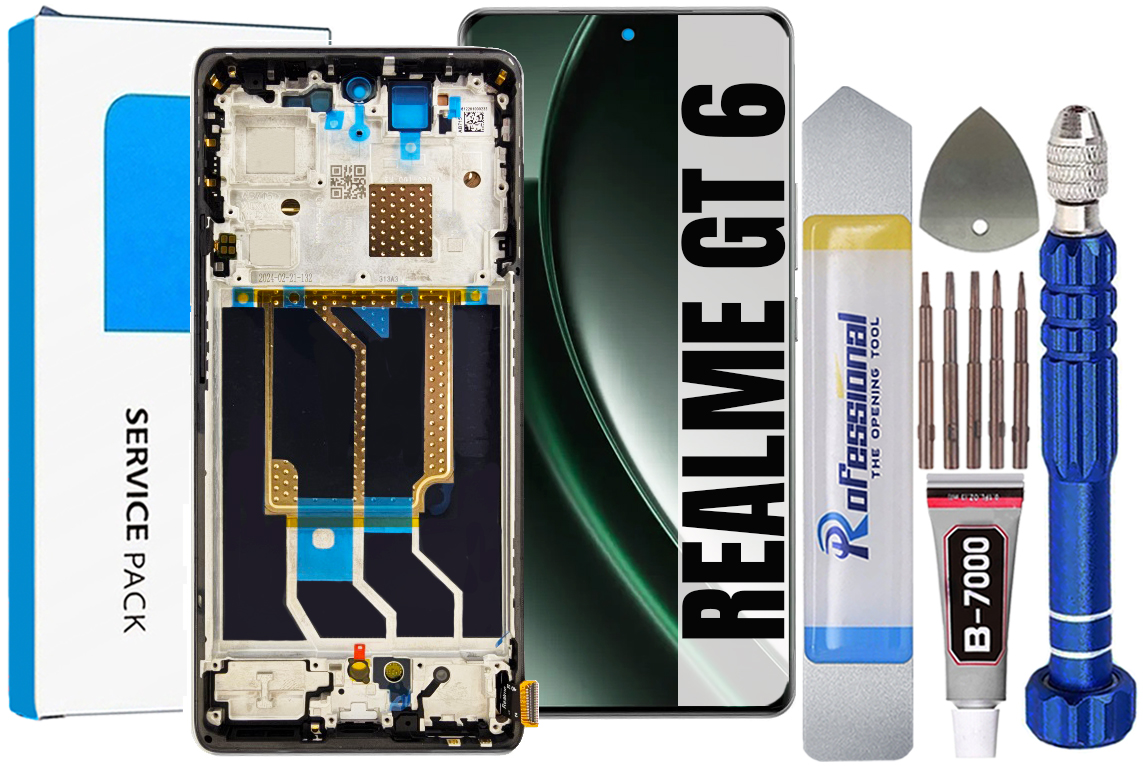 Displej Pro Realme Gt 6 RMX3851 Originál Obrazovka Rámeček Silver