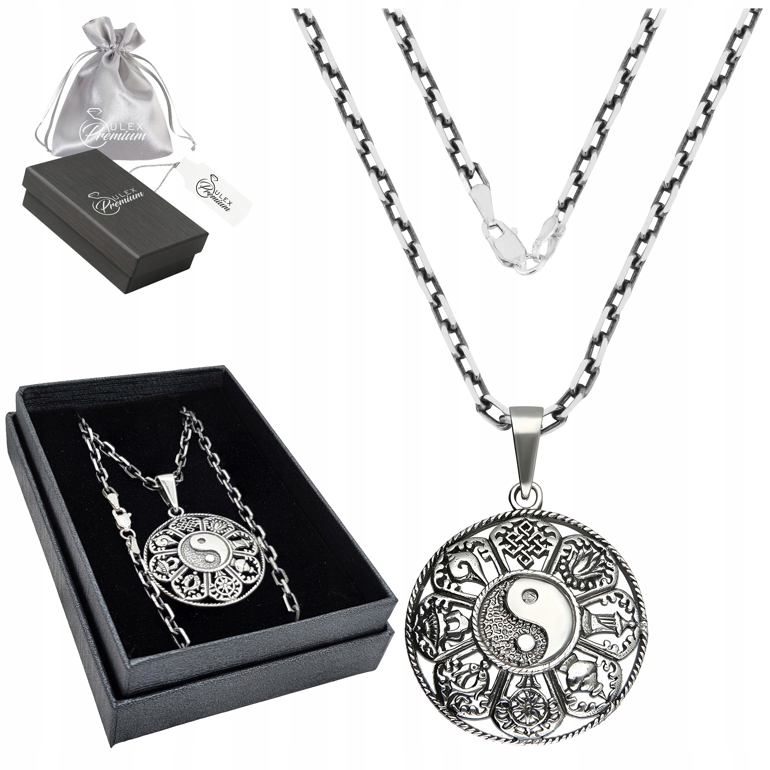 Stříbrný náhrdelník ryzost 925 Přívěsek Yin Yang Stříbro Oxidovaný 55 cm