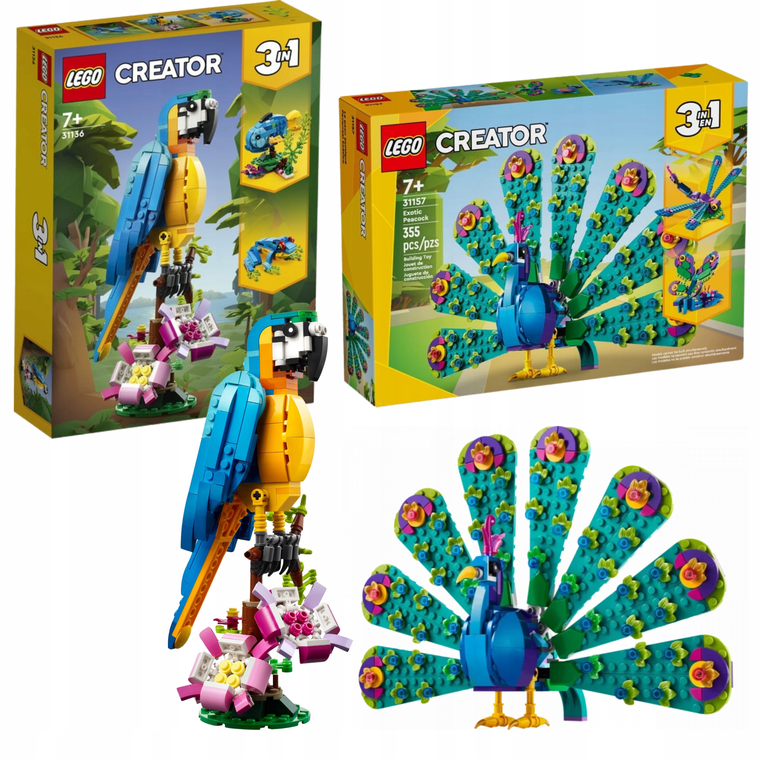 Lego Creator 3 w 1 31136 Papuga 31157 Paw Egzotyczne Zwierząta z Klockow