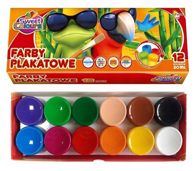 FARBY PLAKATOWE SZKOLNE 12 KOLORÓW 20ML