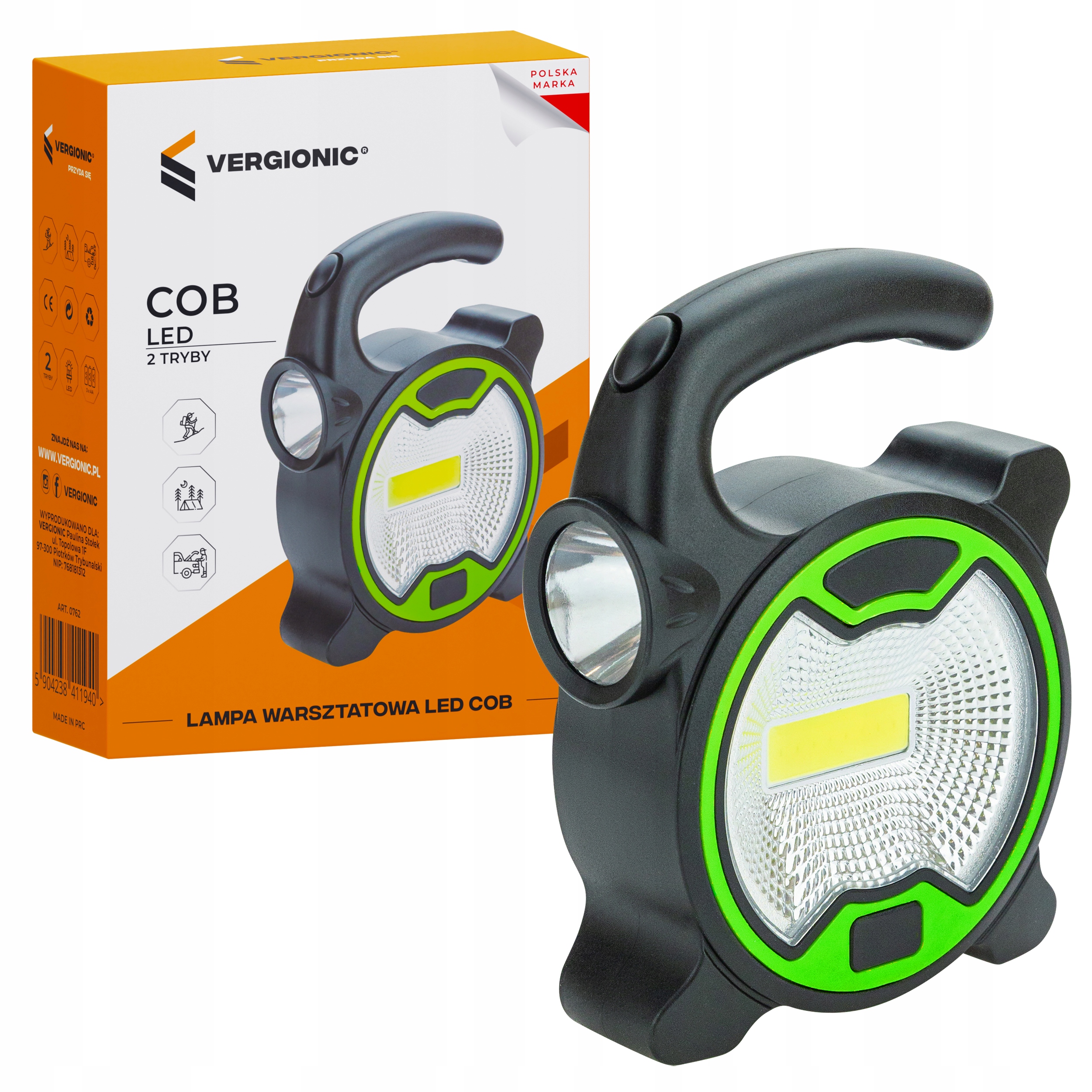 LAMPA WARSZTATOWA LATARKA LED COB 3W+1W GARAŻ SZPERACZ NA BATERIE 3xAA EAN (GTIN) 5904238411940