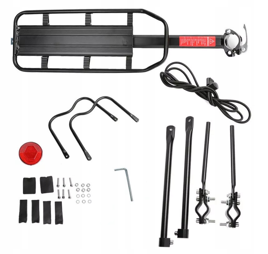 MOCNY TYLNY UNIWERSALNY BAGAŻNIK ROWEROWY ALUMINIOWY TURYSTYCZNY Waga produktu z opakowaniem jednostkowym 0.97 kg