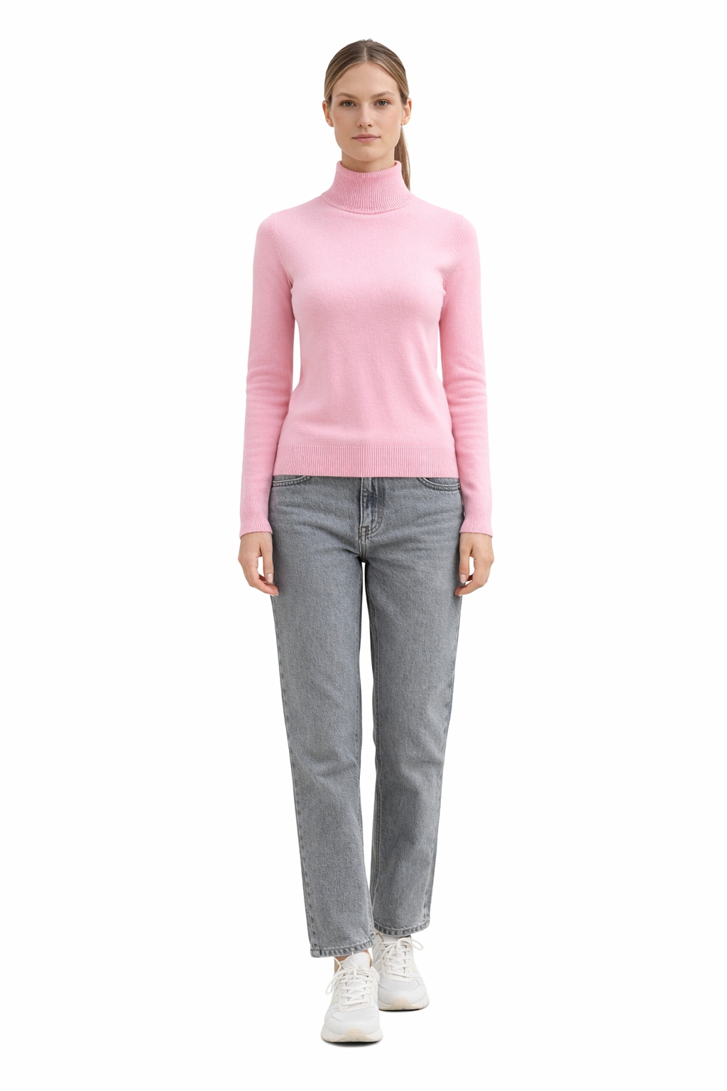 Růžový Hladký Dámský Svetr S Rolákem M 1I3A