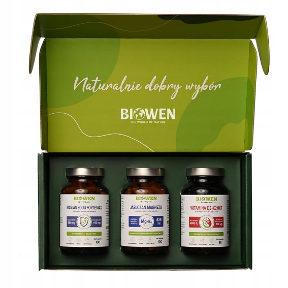 Biowen Zestaw D3K2 90k.+Maślan Sodu Forte Max 100k. +Jabłczan Magnezu 100k.