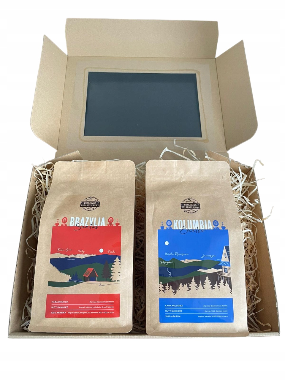 Zestaw Prezentowy Kawy Ziarnistej Brazylia Santos+kolumbia 2x500g Pudełko
