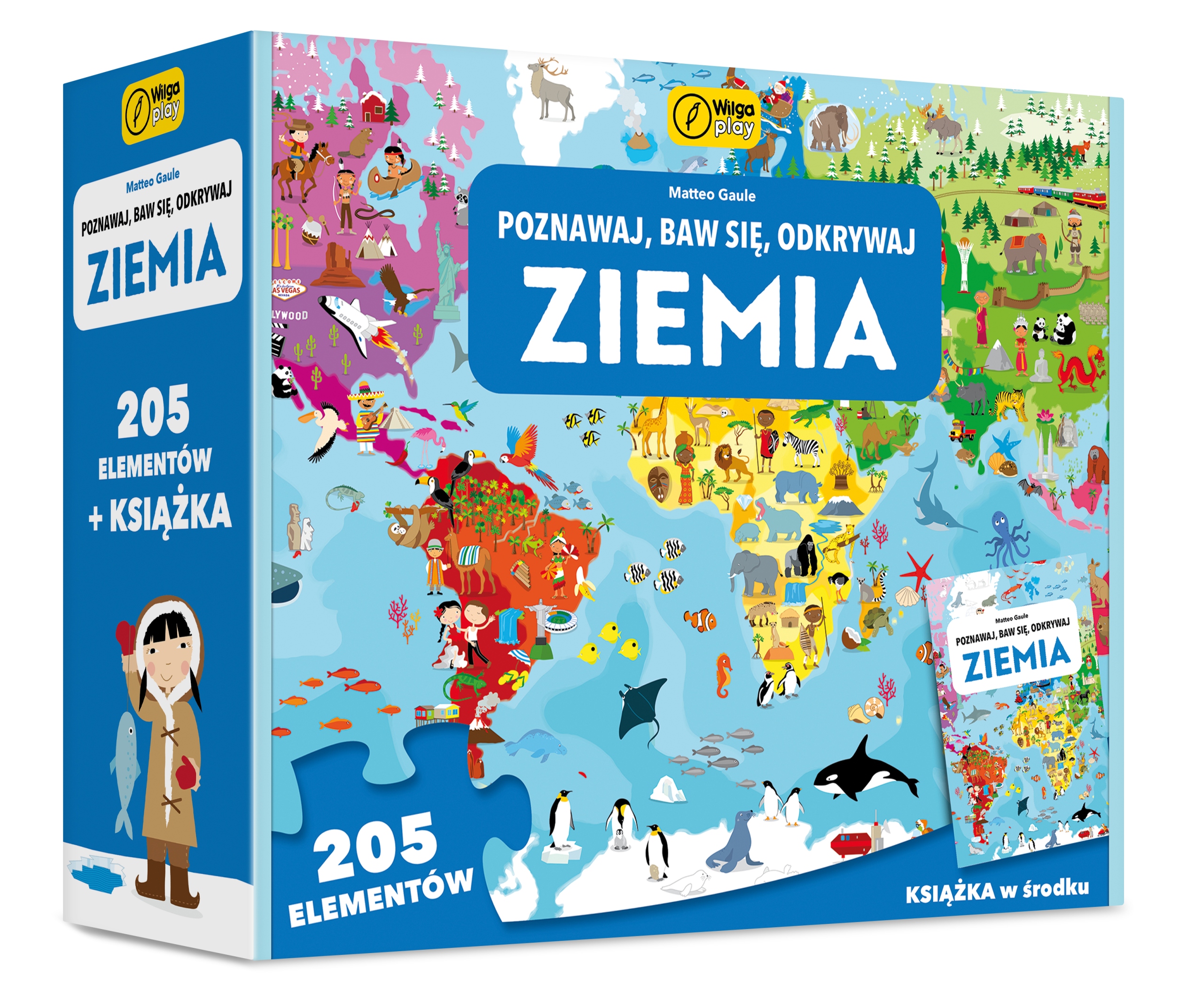 Puzzle Wilga Poznawaj, baw się, odkrywaj 205 elementów Ziemia +książka