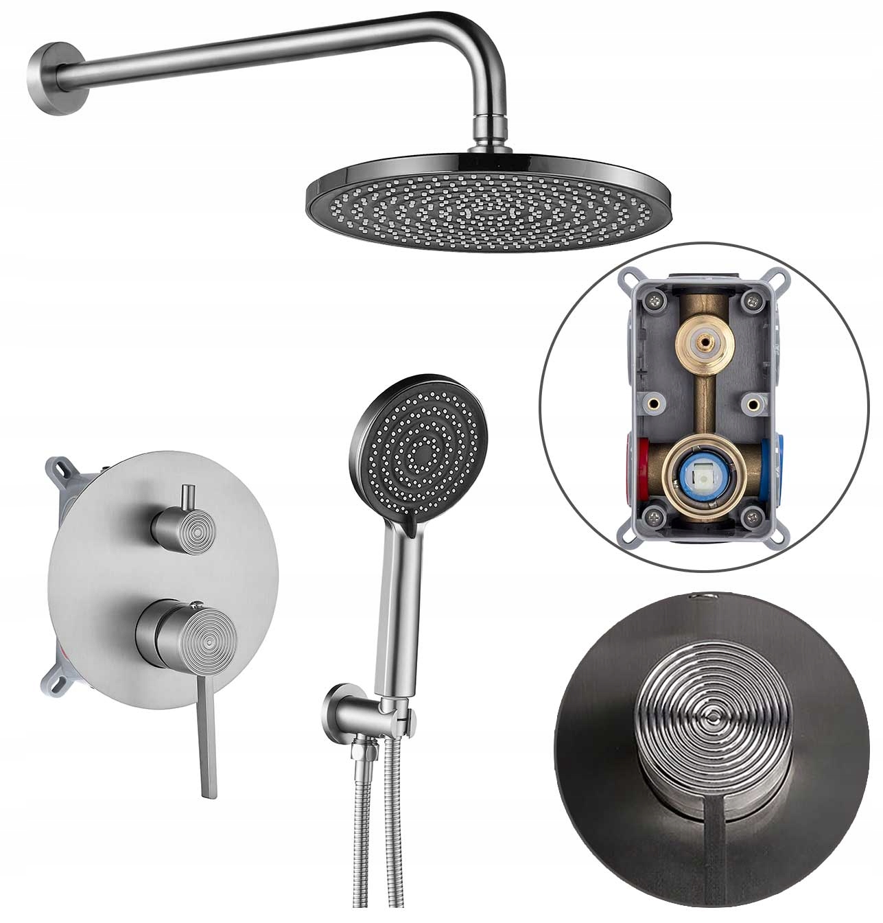 Sprchový set s dažďovou sprchou pod omietku Rea Foster kartáčovaný Box